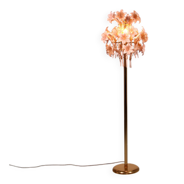 Franco Luce Murano pink lily floor lamp Murano glass & gilt brass