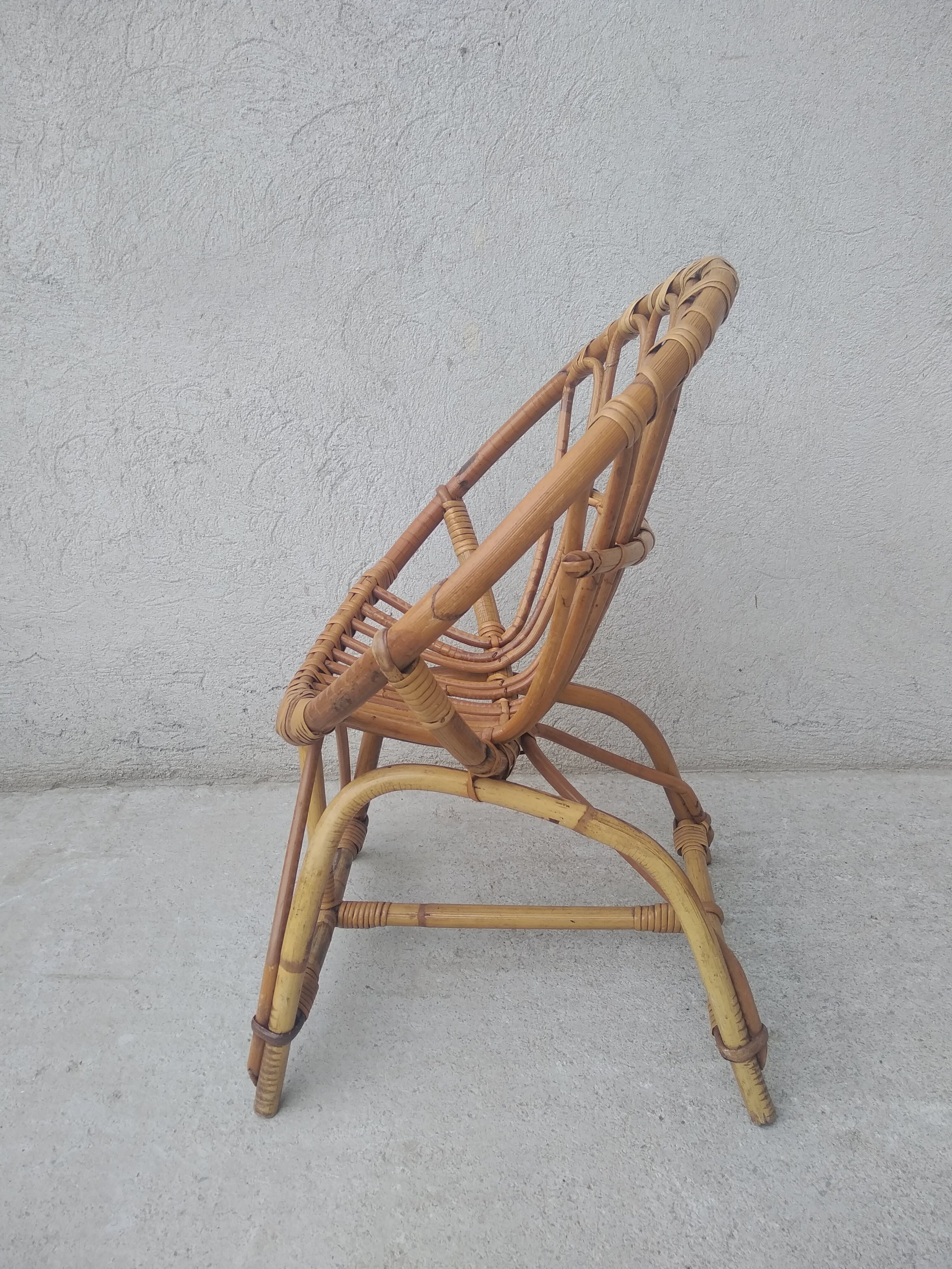 Rattan shell armchair for children 60s