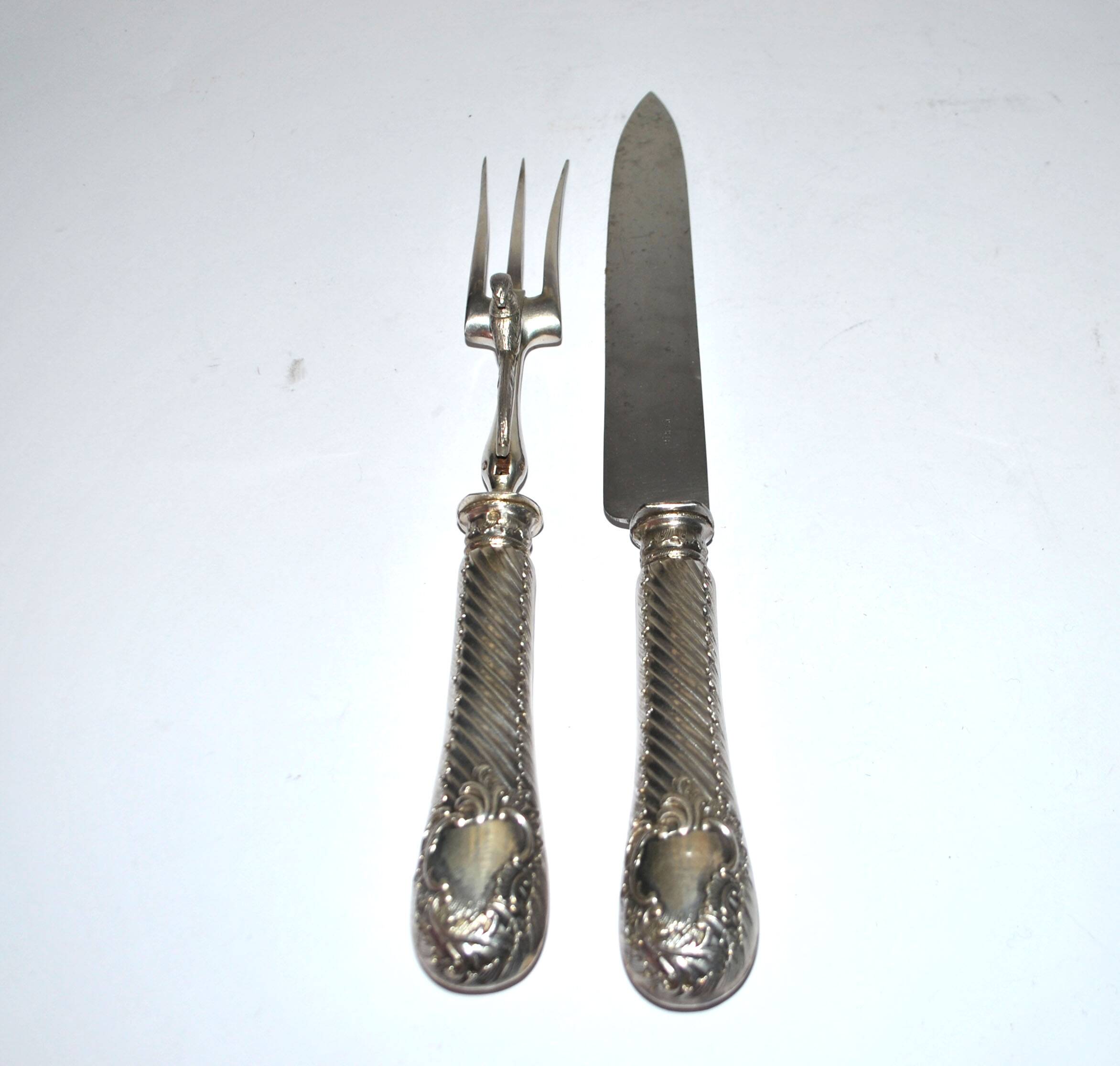 Rococo service cutlery in SILVER Minerve Armand Frenais 1900 Serving knife and fork