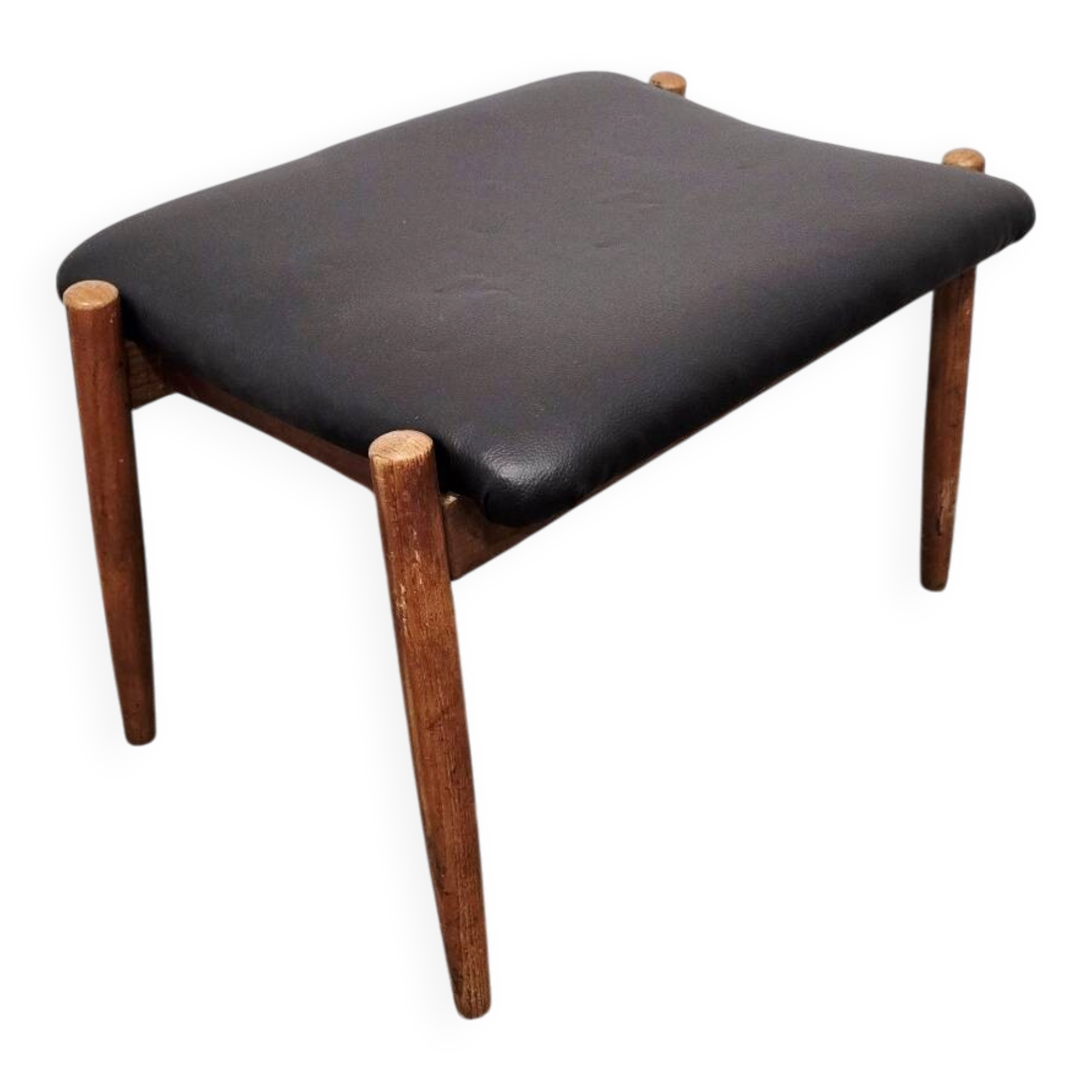 Danish - Style Stool with Faux Leather – 1970s