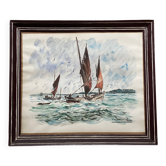 Aquarelle Maurice MELISSENT Voilier en Baie du Morbihan Tableau Marine