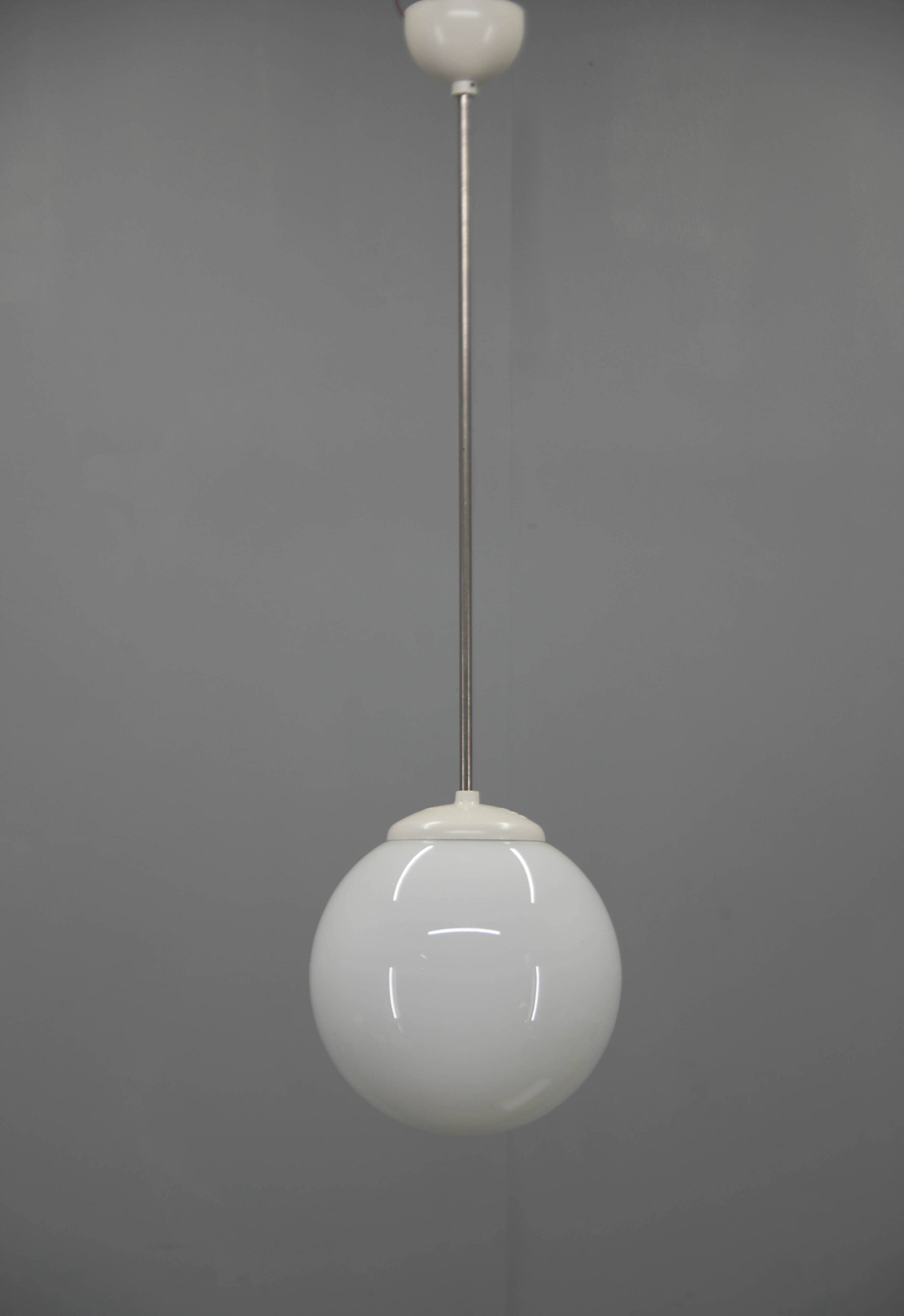 1940s Opaline Glass Globe Pendant Light | Vintage Ceiling Lamp | Rewired