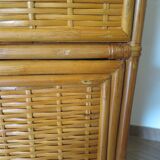 Storage column, bookcase in wood and woven rattan