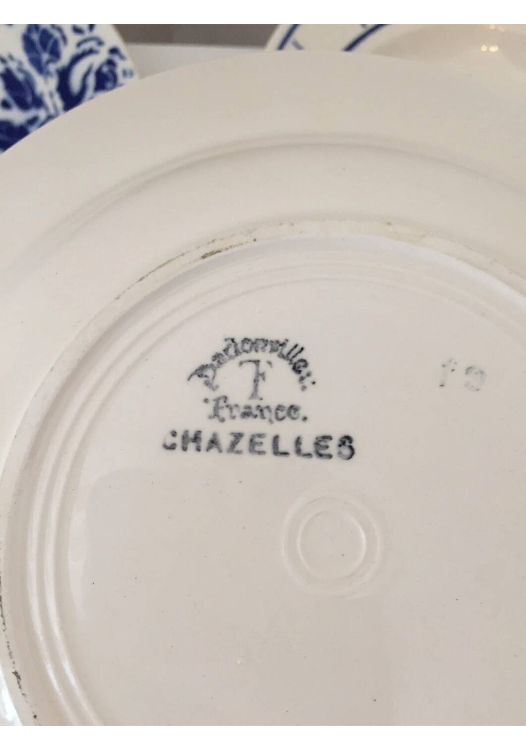 Terre de Fer Badonviller Chanzelles Blue pattern soup plates