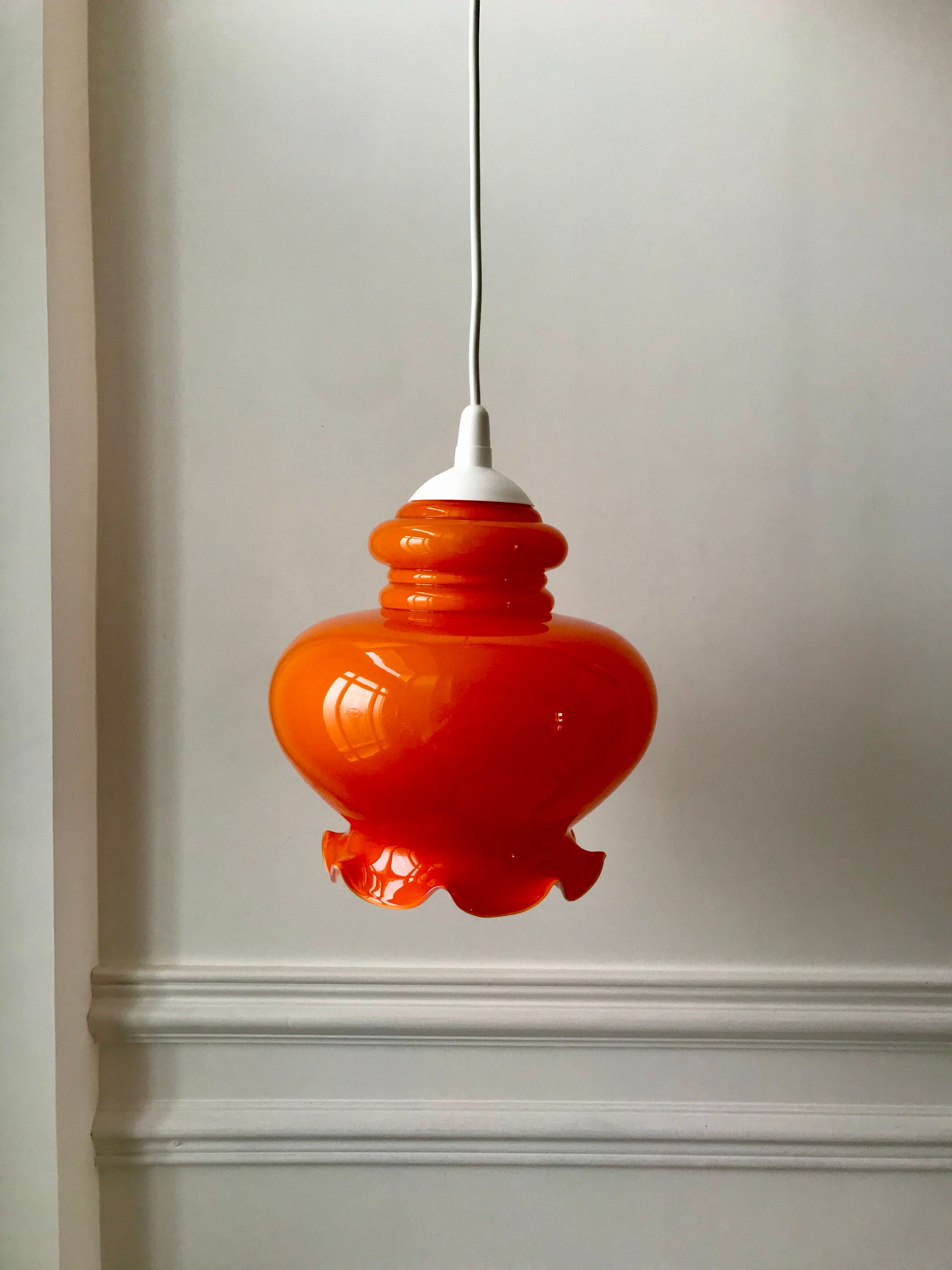 Orange opaline suspension lamp 70s