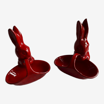 2 vide-poches en céramique en forme de lapins