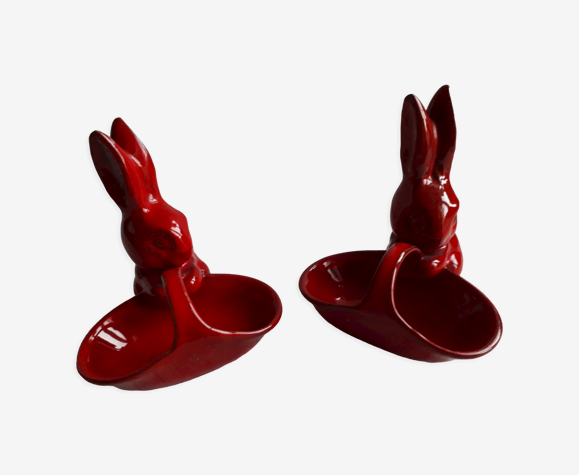 2 vide-poches en céramique en forme de lapins