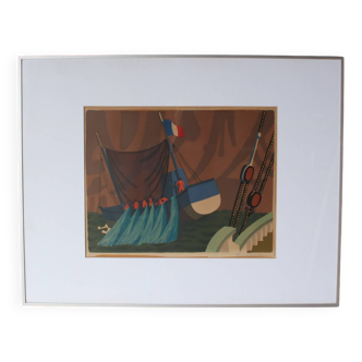 1950s Framed lithograph by Lars Norrman, Sweden