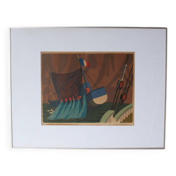 1950s Framed lithograph by Lars Norrman, Sweden