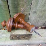 Pair of old turned wood pieces for curtain tieback finishes