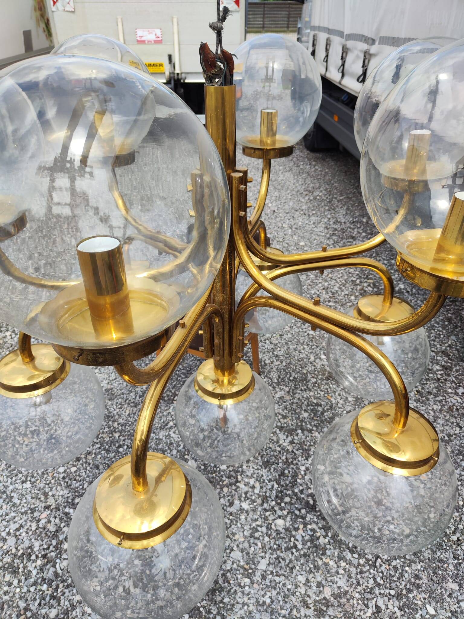 Large Vintage Brass Chandelier: Mid-Century Italian 13-Bulb Pendant Light