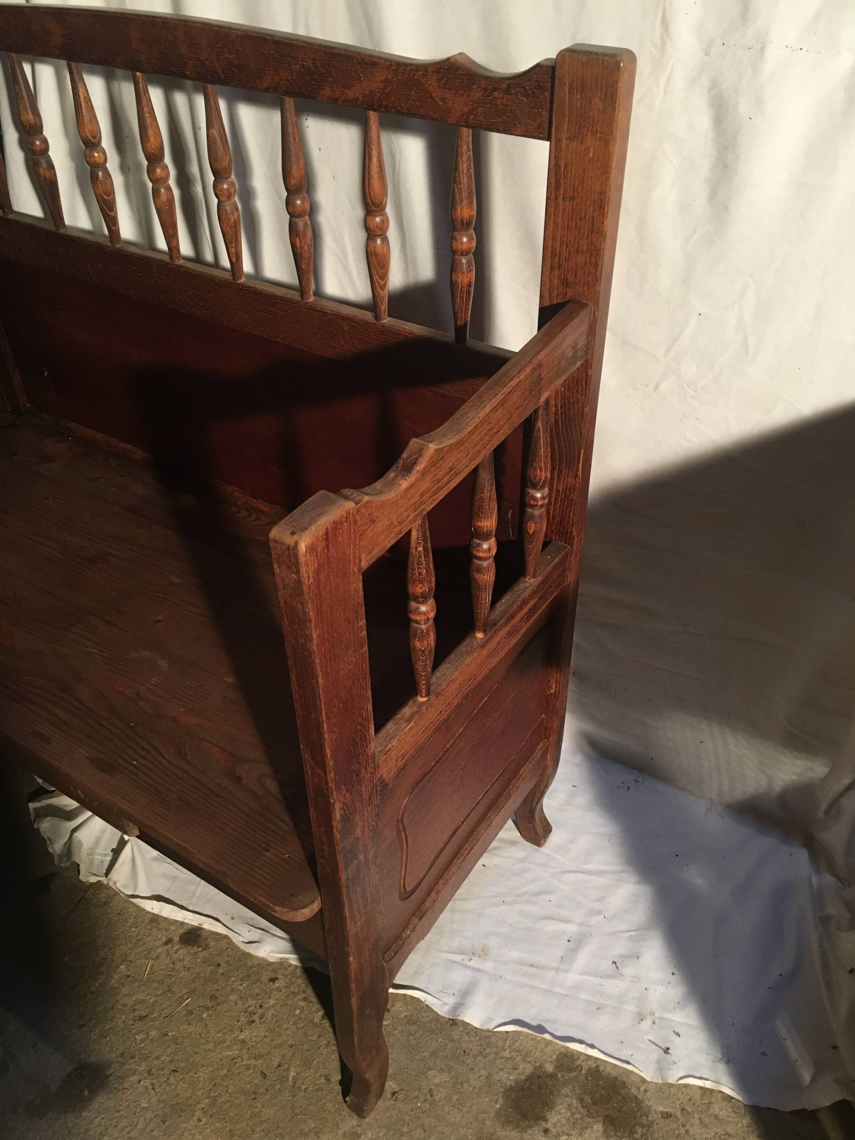 Beech baluster bench with drawer