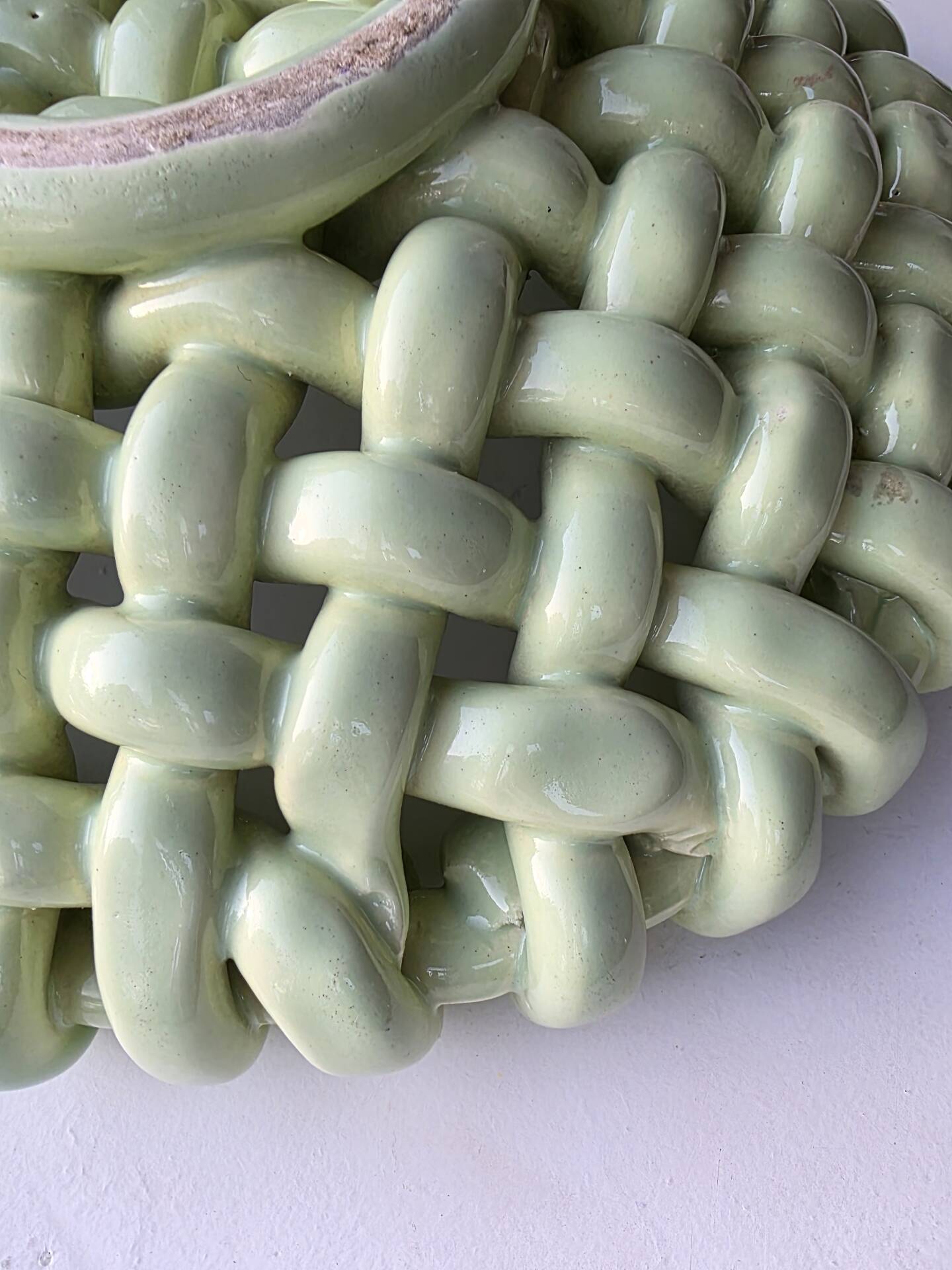 Light green woven ceramic basket Jérome Massier Vallauris