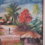 Tableau peint à l'huile et signé thème exotique