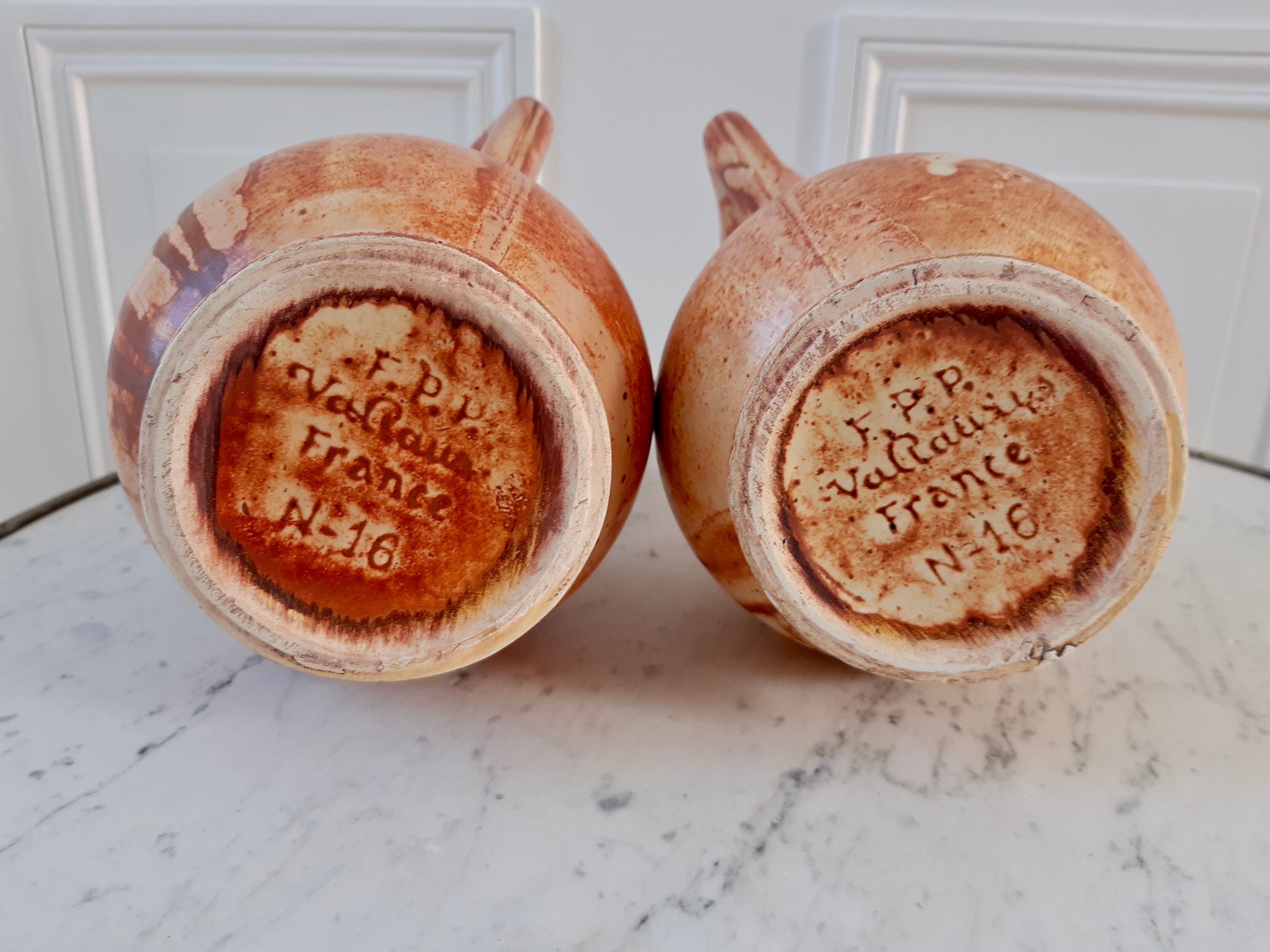 Duo pitchers in vintage Vallauris sandstone
