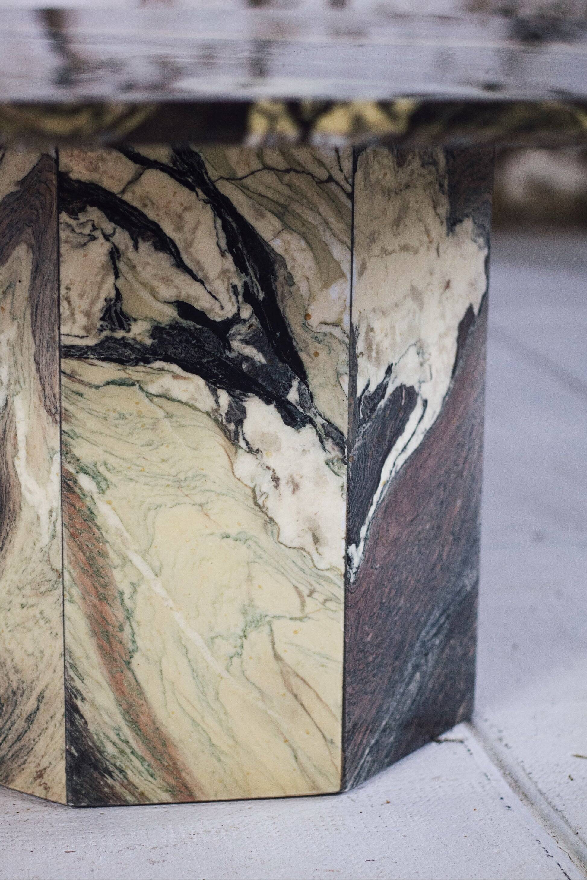 Octagonal coffee table in Cipollino Italian marble, 1980