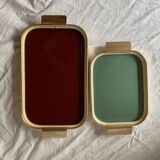 Duo of Art Deco serving trays in gold anodized aluminum and glass - MB Italy