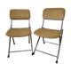 Pair of vintage folding chairs in gilded metal and 70s fabrics, restored