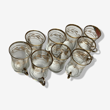 8 old shot glasses with gilding and handle