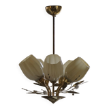 Ceiling lamp with five lights in mid-century modern style, opal glass shade, Itsu, Finland.