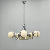 Art Deco Chrome and Glass Chandelier, 5 Globes, 1930s