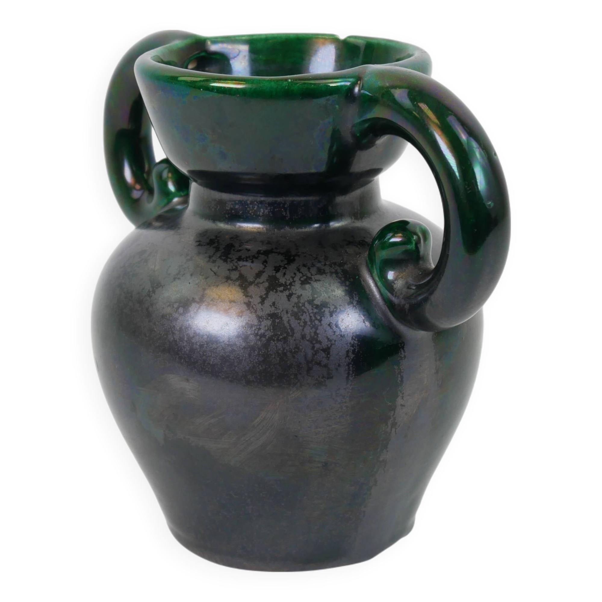 Black and green ceramic vase