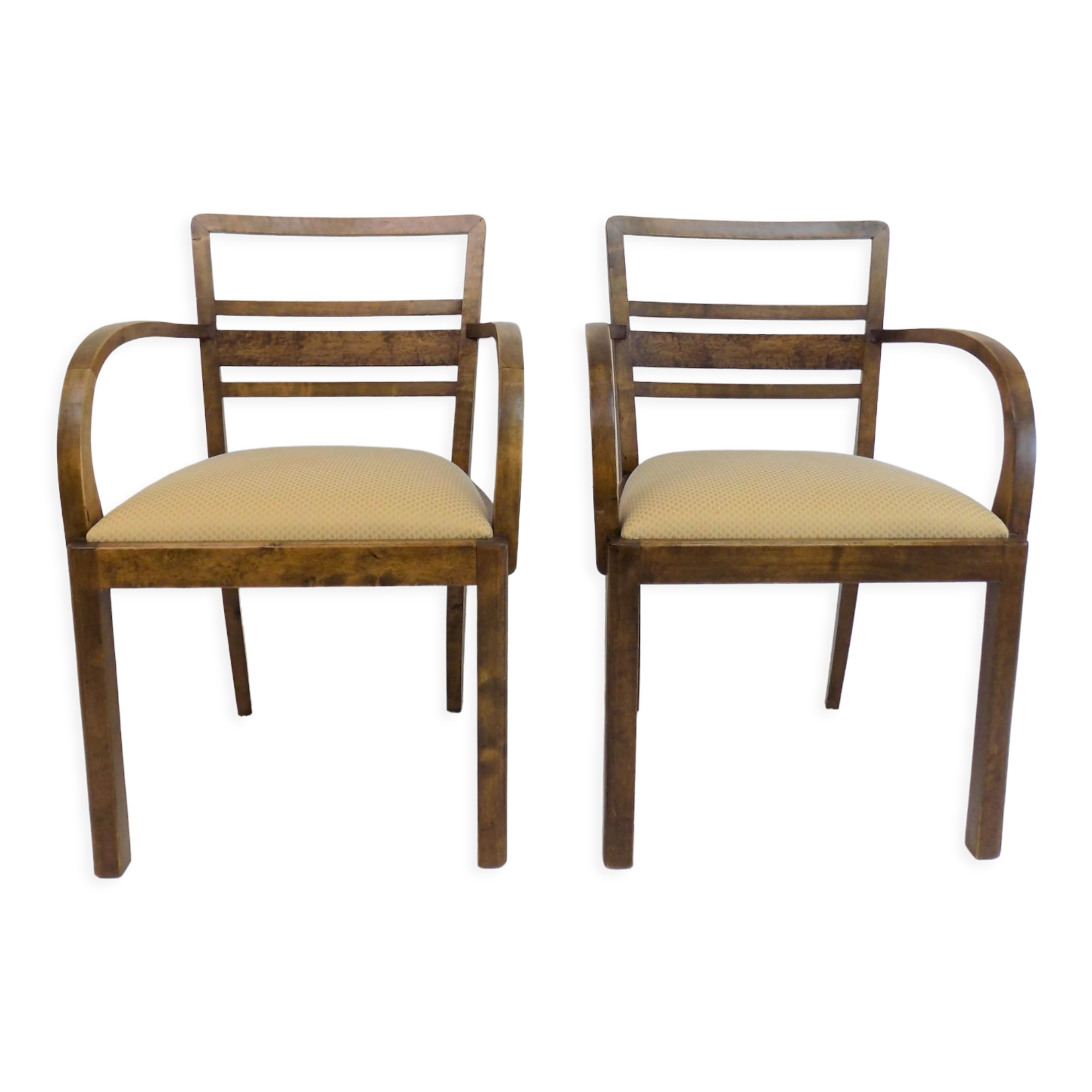 Set of 2 Art Deco chairs in birch burl