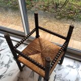 Art Deco corner chair in bobbin oak and straw, 1930s