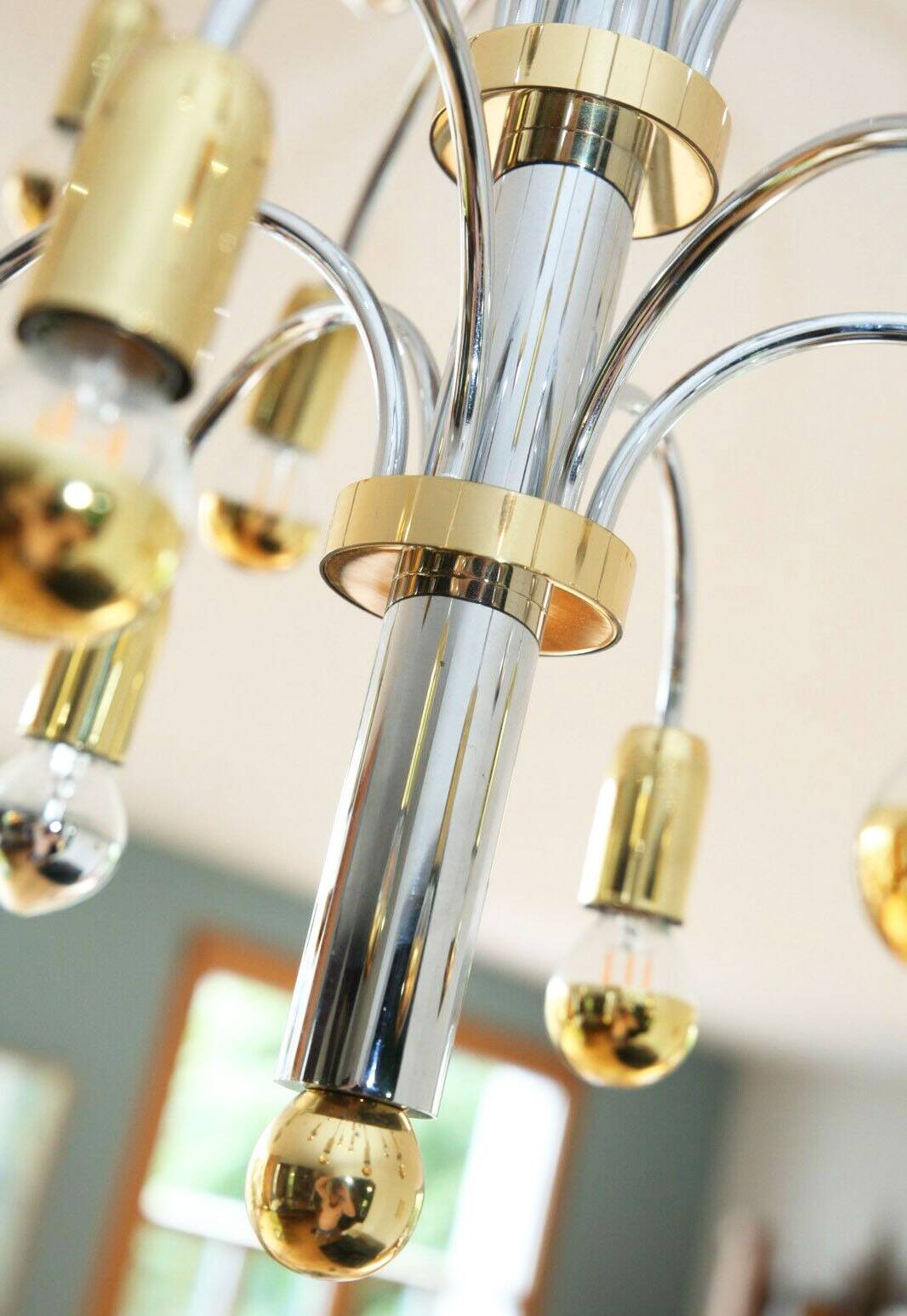 Post-modernist 24-light chandelier in chrome and gold metal, Germany 1970s