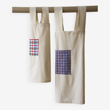 Adult Japanese apron, ecru, vintage fabric pocket