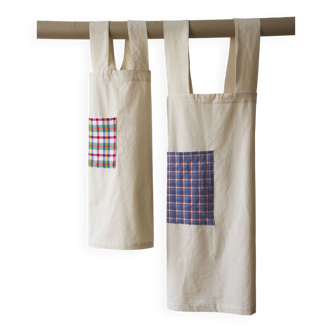 Adult Japanese apron, ecru, vintage fabric pocket