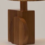 Pair of handcrafted lamps in solid oak with cork shades, circa 1970