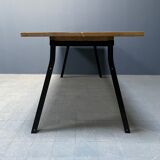 Handmade industrial oak dining table with black metal legs