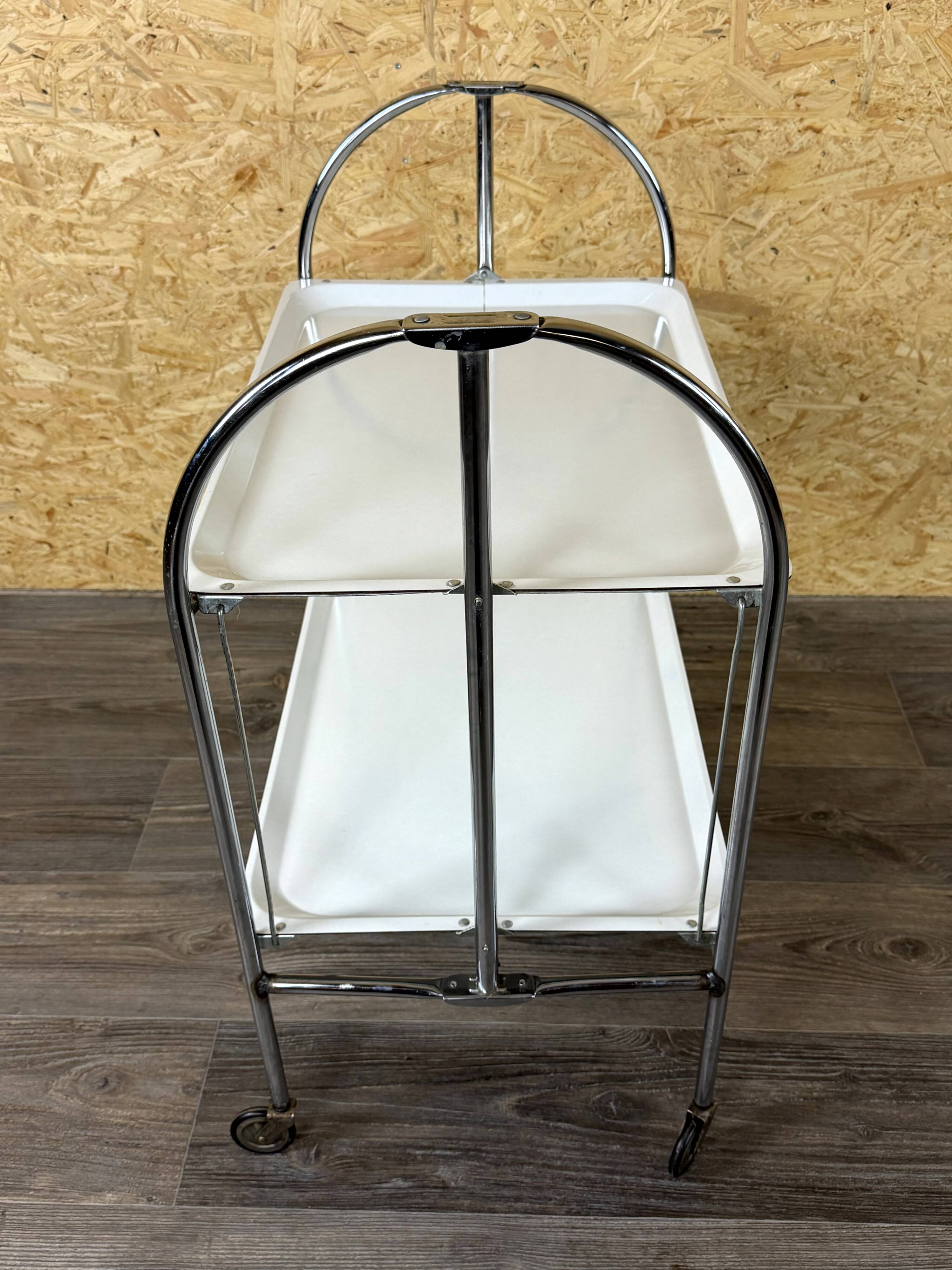1960s 1970s Serving Cart Dinette Side Table Space Age Design Chrome White