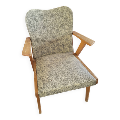 Fauteuil vintage scandinave en bois et tissu