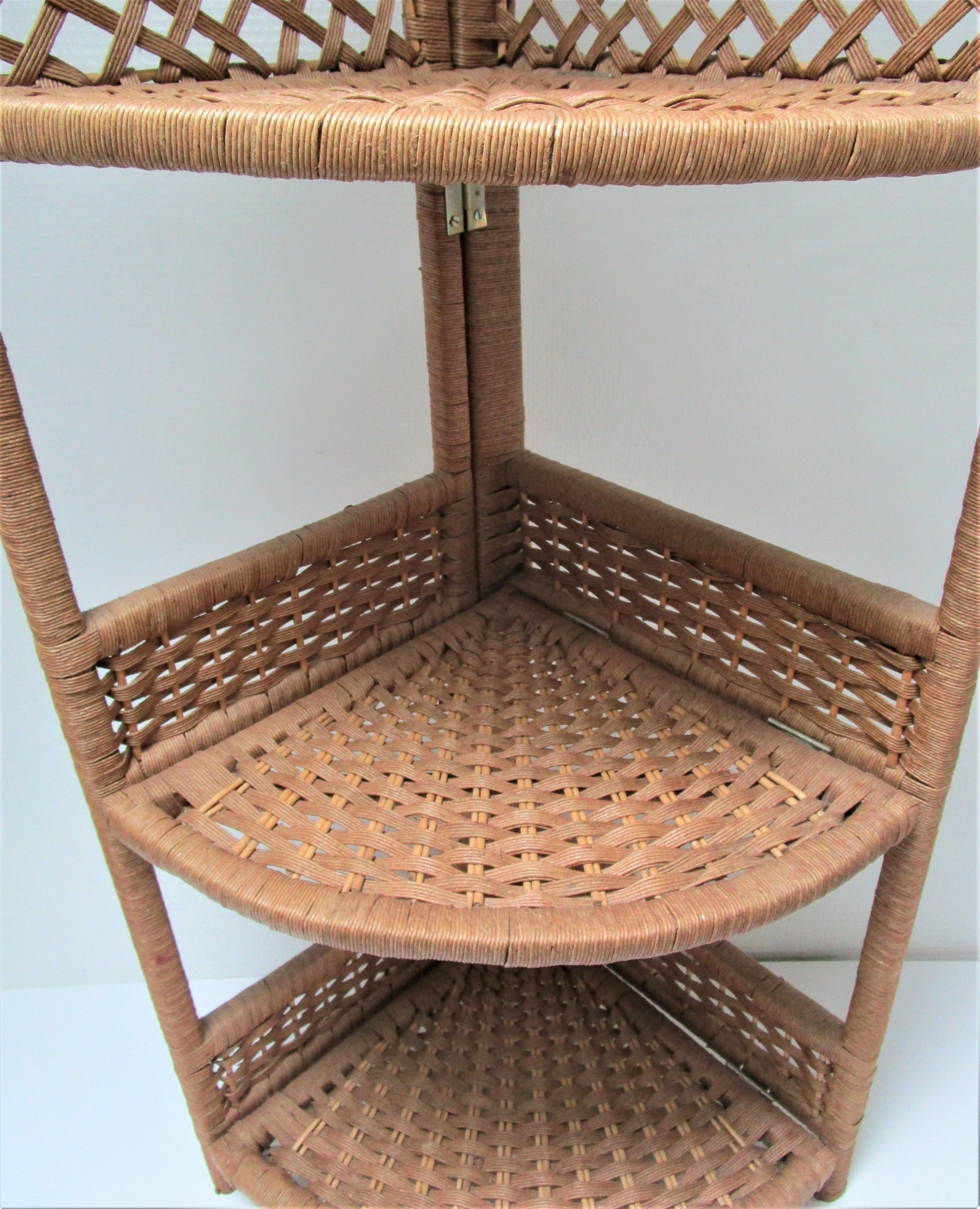 Corner shelf made of vintage braided natural fibers