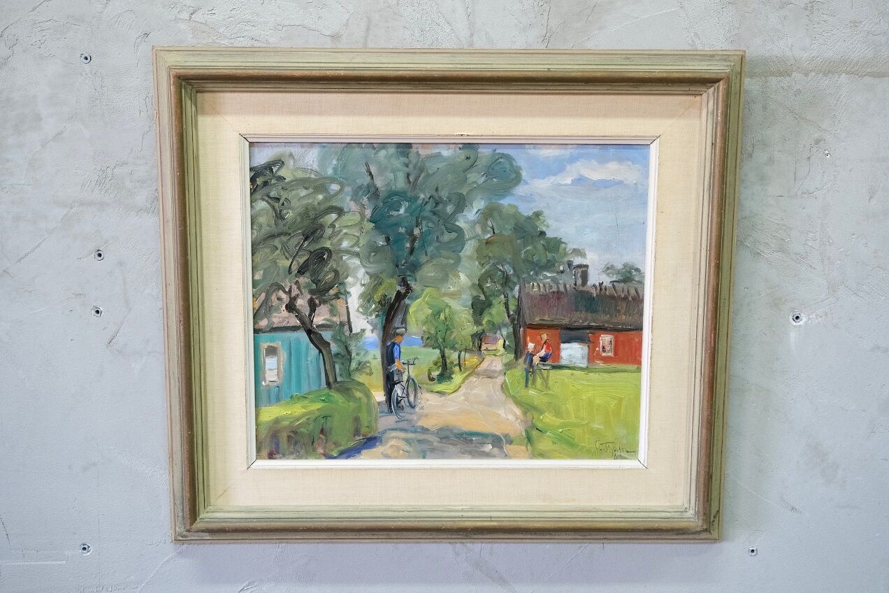Carin Tham (1888-1967), Scandinavian Modern Landscape, 1942, Oil on Panel, Framed