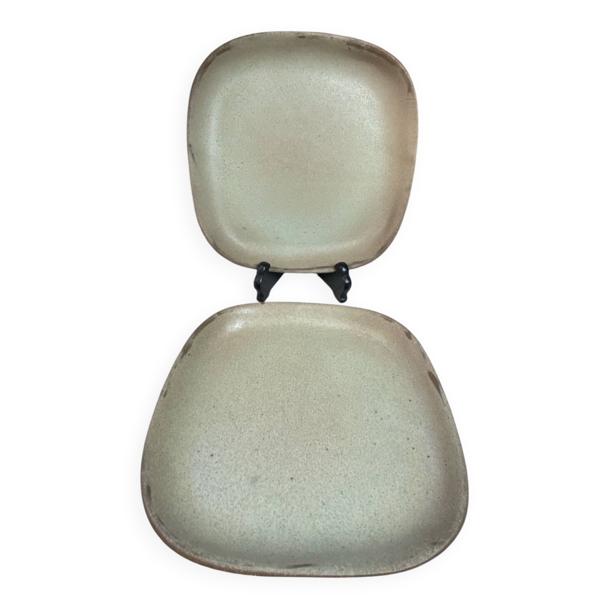 Two gray stoneware plates