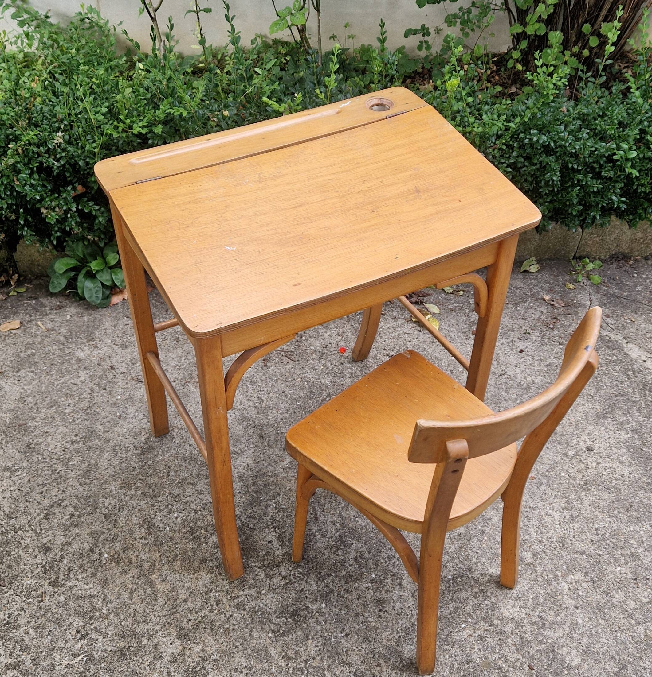 Baumann school desk and chair, retro 1930s