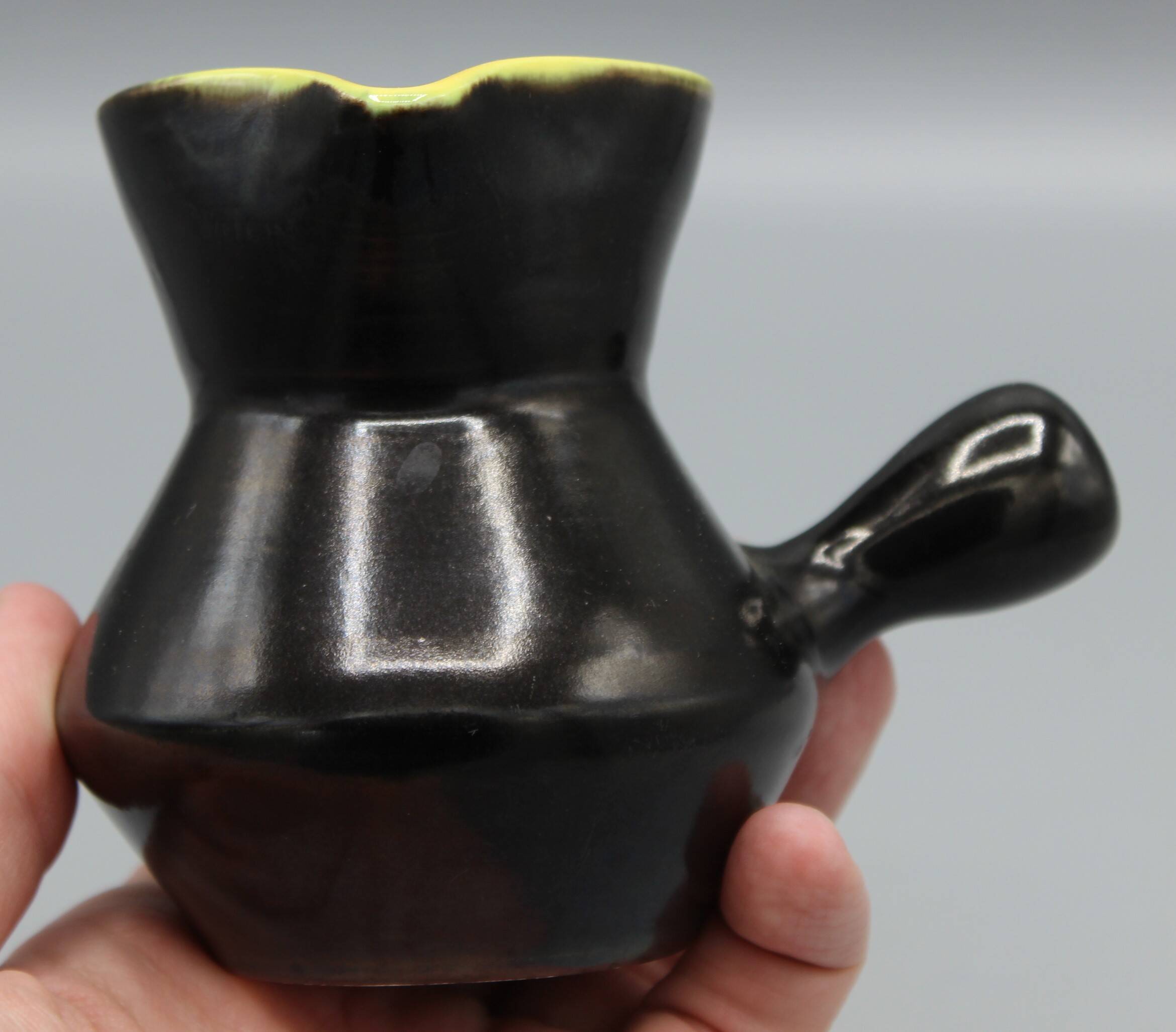 Old ceramic pitcher design vintage black yellow dlg vallauris elchinger