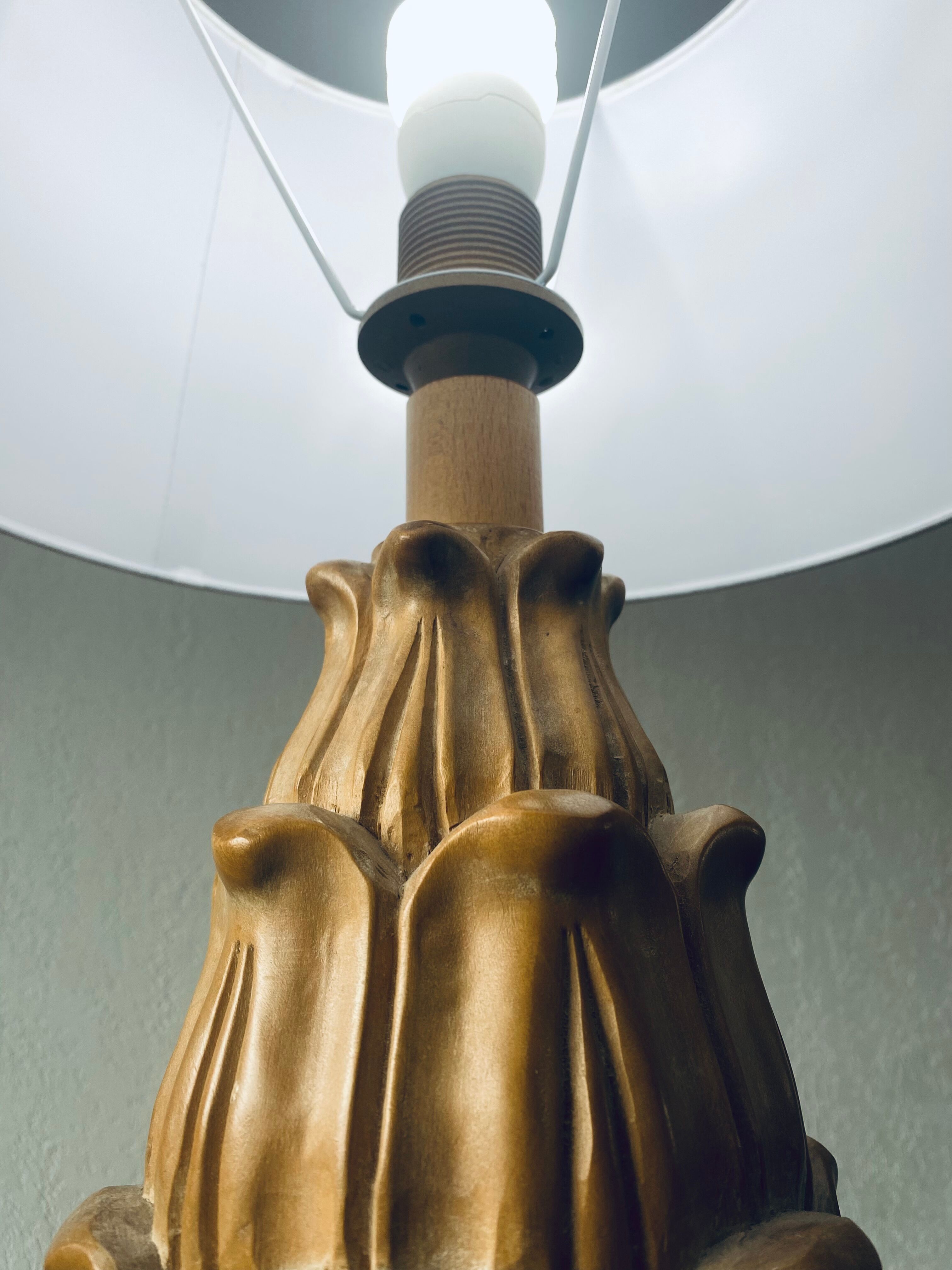 Large carved wooden lamp