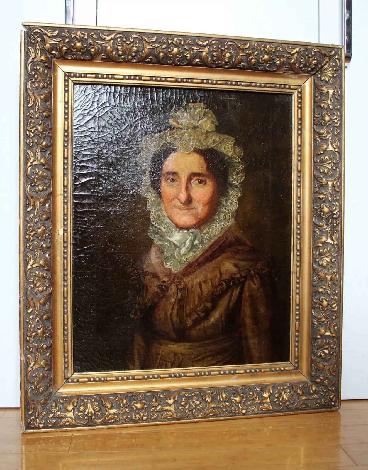 Vintage Older Woman Portrait Oil Painting