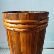 Vintage wooden and rattan umbrella stand