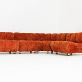 Canapé modulable vintage italien Giuseppe Munari en velours orange, Italie, années 1970
