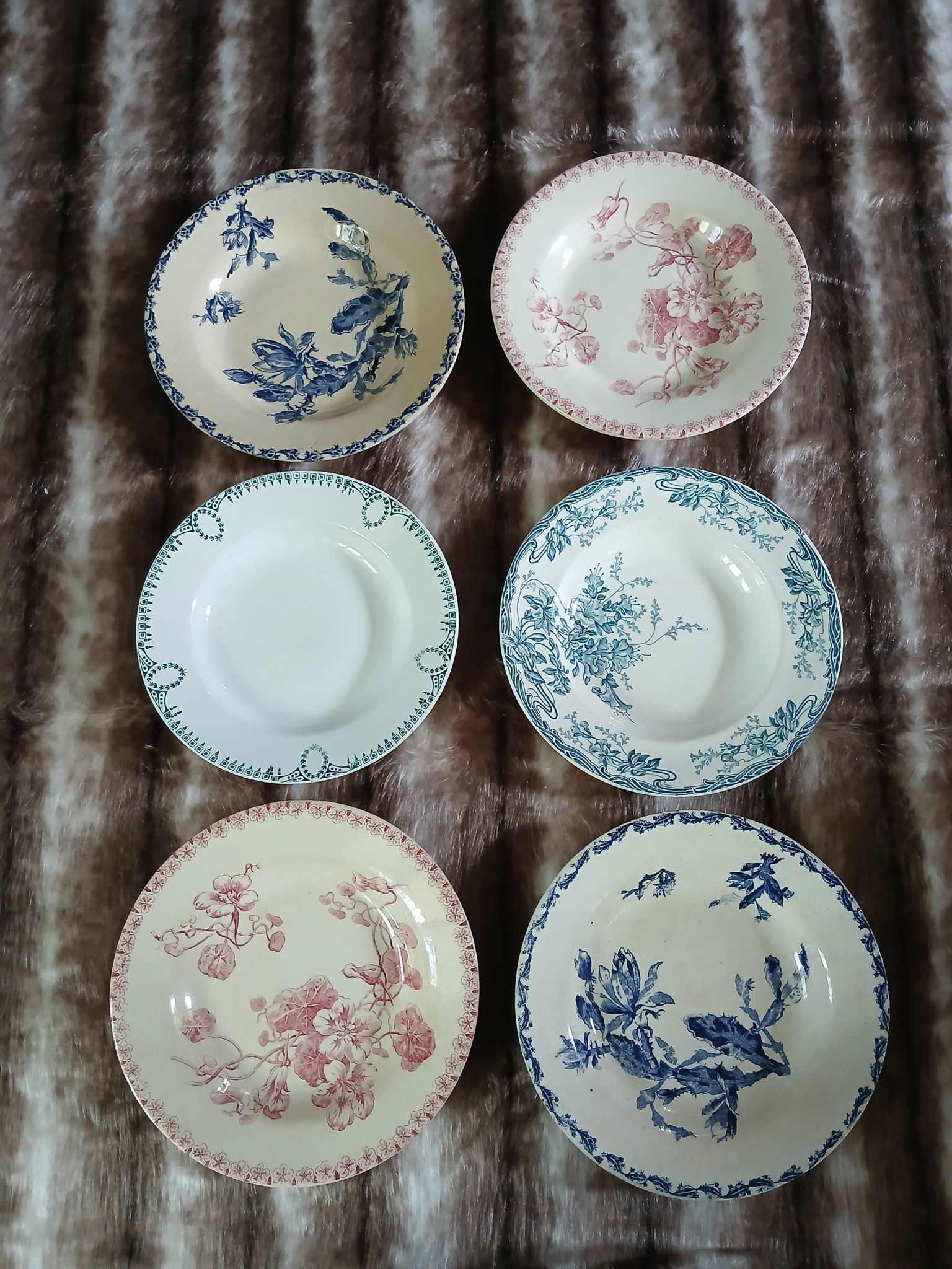 6 mismatched vintage deep plates in ironstone