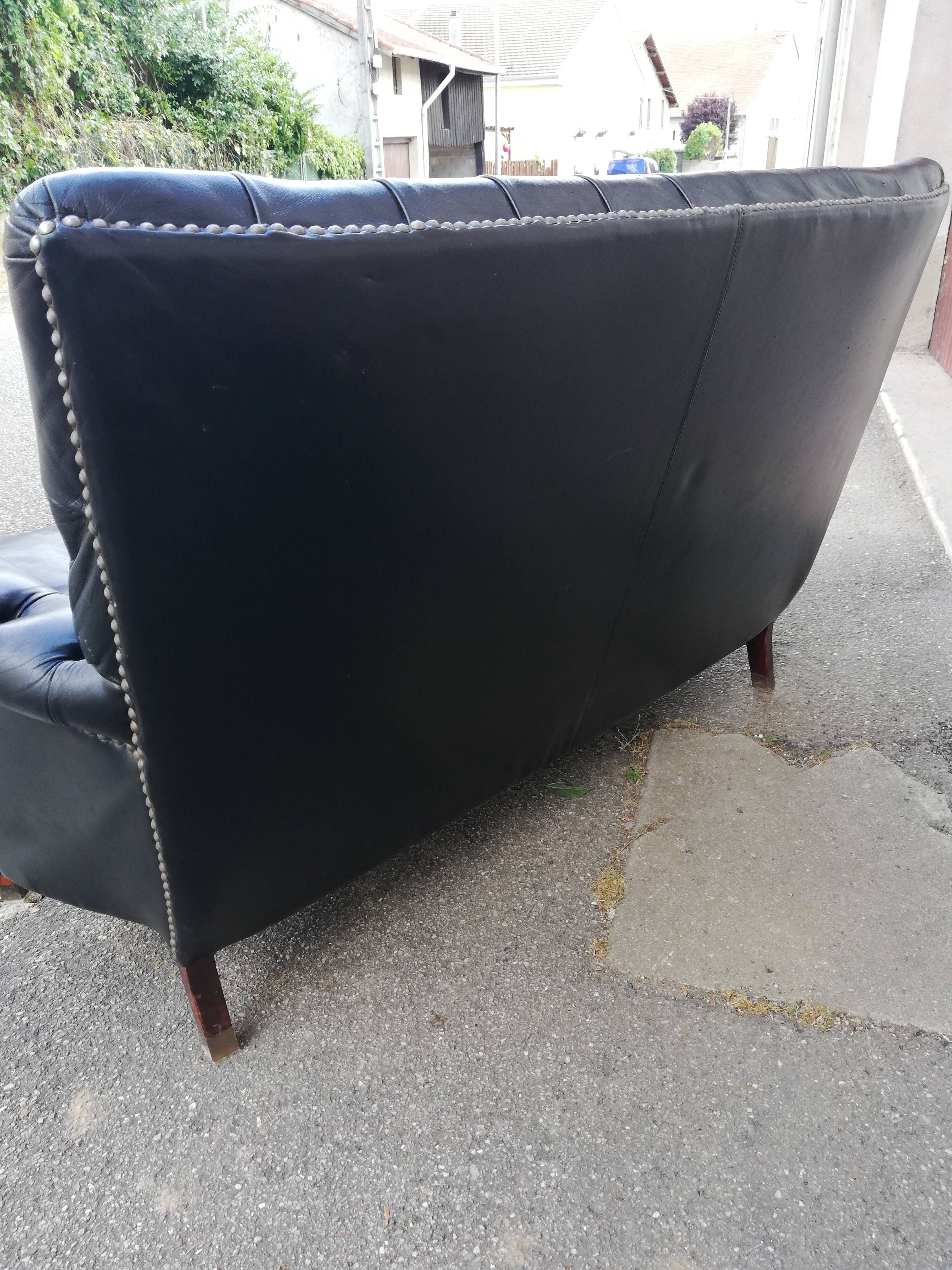 Black leather sofa 2 padded seats