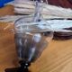 Vintage glass vase, black embossed details