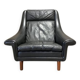 Scandinavian design armchair Aage Christians in black leather 1950.