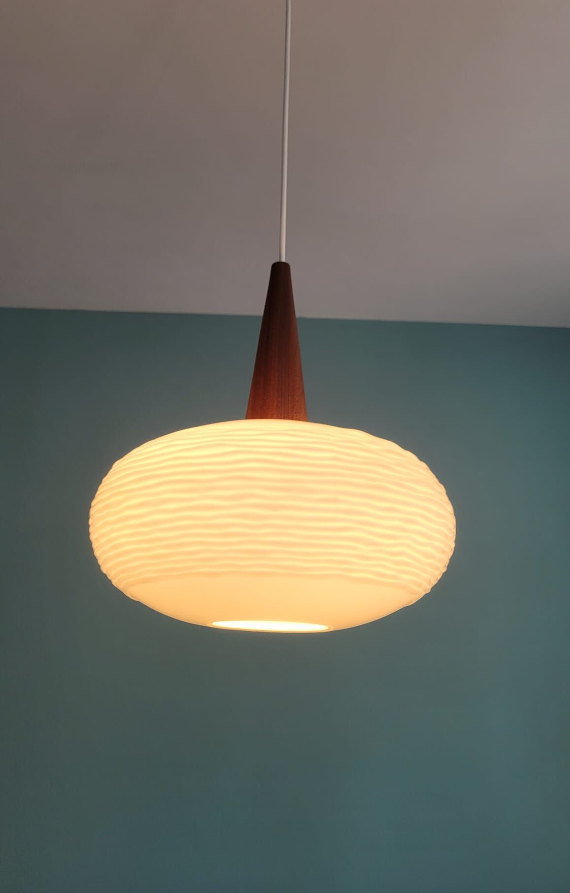 Scandinavian suspension in opaline and teak, 60s