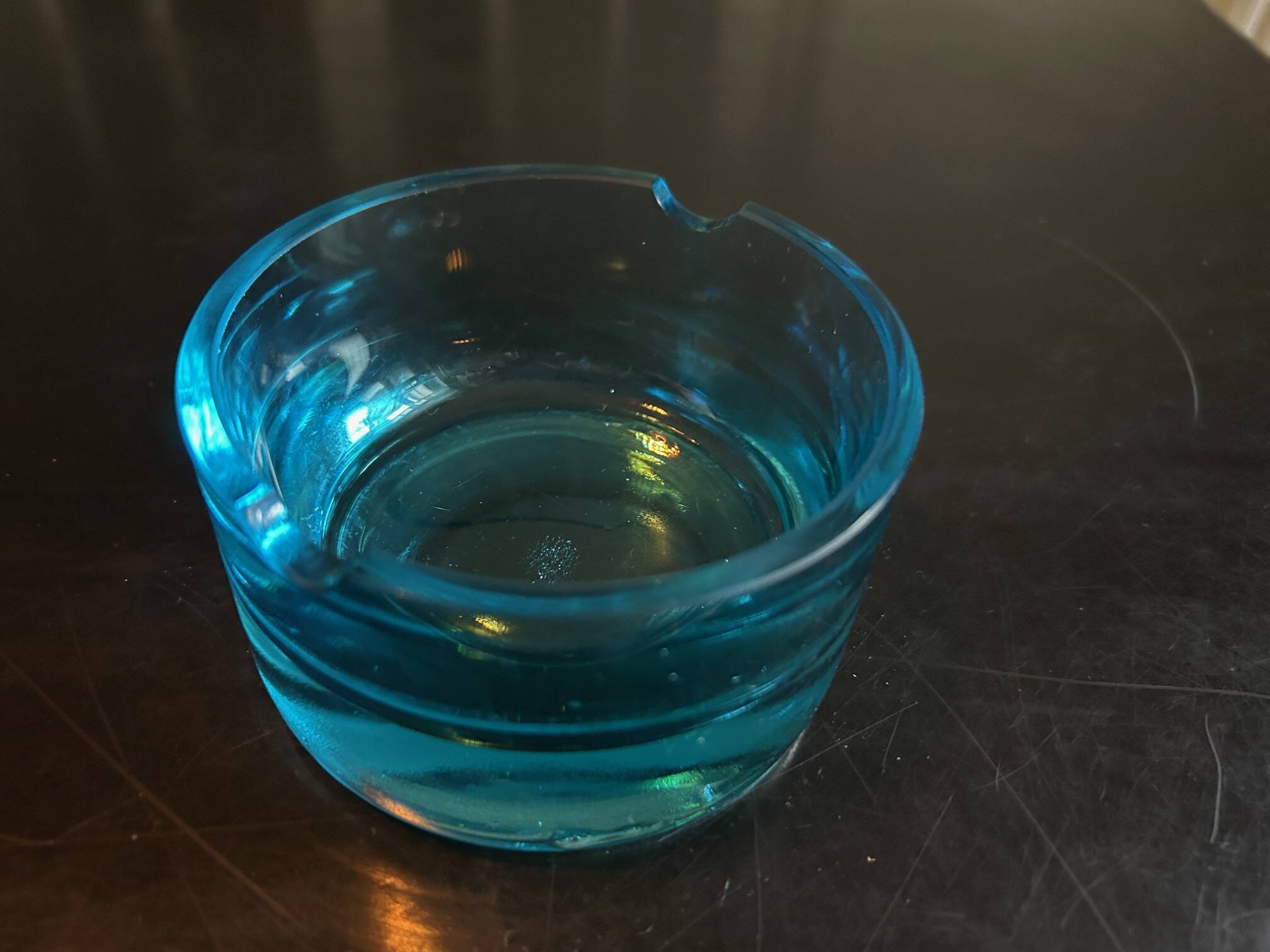 turquoise glass ashtray 1970